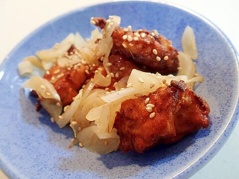 鶏のから揚げ・玉ねぎ炒め